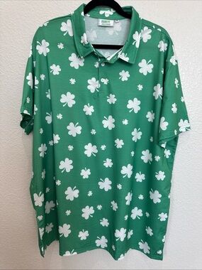 ARVIHILL Shamrock Polo Shirt Mens XXL Green White Clover Print St Patrick’s Golf